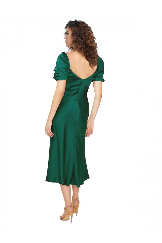 Magasins de Vert Chasseur Trapèze midi Satiné Soyeux Courte Robes demoiselle d'honneur / Robes de soirée / Robes de bal