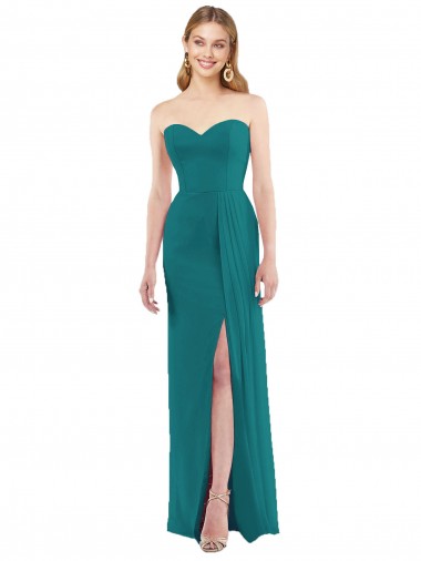 Magasins de Vert Chasseur Trompette Sans bretelle Mousseline Longue Robes demoiselle d'honneur