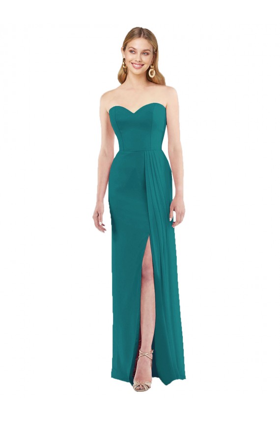 Magasins de Vert Chasseur Trompette Sans bretelle Mousseline Longue Robes demoiselle d'honneur
