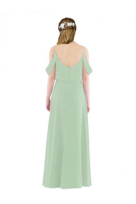 Magasins de Vert Sauge Fourreau Épaule Dénudée Mousseline Longue Robes demoiselle d'honneur