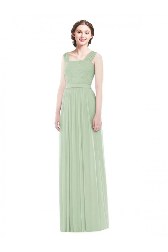 Magasins de Vert Sauge Trapèze Bretelles spaghetti Mousseline Longue Robes demoiselle d'honneur