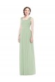 Magasins de Vert Sauge Trapèze Bretelles spaghetti Mousseline Longue Robes demoiselle d'honneur