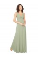 Magasins de Vert Sauge Trapèze Col V Mousseline Longue Robes demoiselle d'honneur