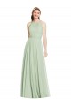 Magasins de Vert Sauge Trapèze Licou Mousseline Longue Robes demoiselle d'honneur