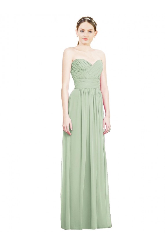 Magasins de Vert Sauge Trapèze Sans bretelle Mousseline Longue Robes demoiselle d'honneur