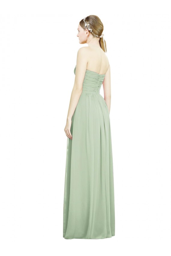 Magasins de Vert Sauge Trapèze Sans bretelle Mousseline Longue Robes demoiselle d'honneur