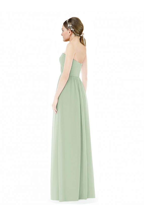 Magasins de Vert Sauge Trapèze Sans bretelle Mousseline Longue Robes demoiselle d'honneur