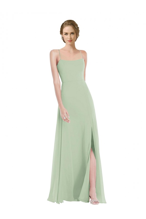 Magasins de Vert Sauge Trapèze Scoop Mousseline Longue Robes demoiselle d'honneur