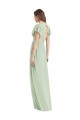 Magasins de Vert Sauge Trompette Col V Mousseline Longue Robes demoiselle d'honneur