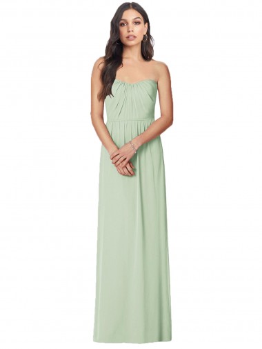 Magasins de Vert Sauge Trompette Sans bretelle Mousseline Longue Robes demoiselle d'honneur