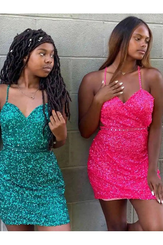 Magasins de Vert foncé Fourreau Col V Courte Paillettes Velours Courte Robes de bal