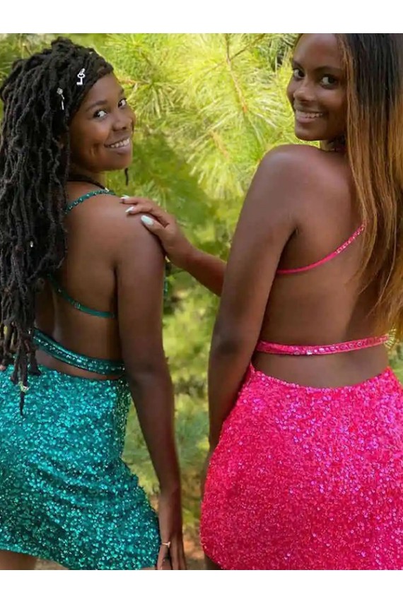 Magasins de Vert foncé Fourreau Col V Courte Paillettes Velours Courte Robes de bal