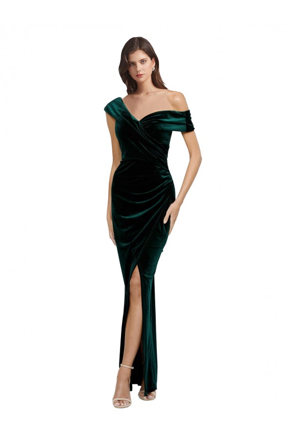 Magasins de Vert foncé Fourreau Épaule Dénudée Velours Stretch Longue Asymétrique Formelles Robes demoiselle d'honneur / Robes de soirée / Robes de bal