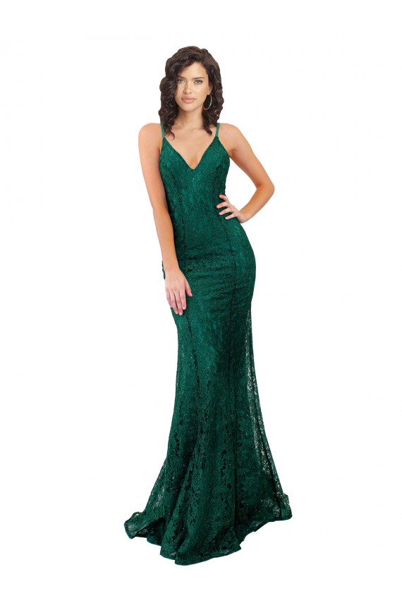 Magasins de Vert foncé Sirène Col V Dentelle Longue Robes demoiselle d'honneur / Robes de bal