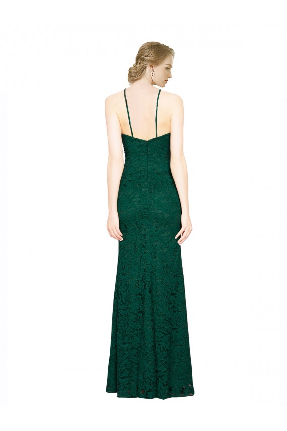 Magasins de Vert foncé Sirène Licou Col Haut Dentelle Longue Robes demoiselle d'honneur / Robes de bal