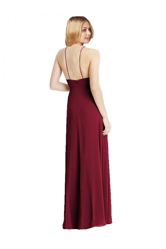 Magasins de Vert foncé Trapèze Bretelles spaghetti Col Haut Mousseline Longue Robes demoiselle d'honneur