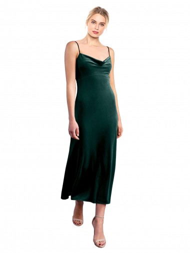 Magasins de Vert foncé Trapèze Bretelles spaghetti midi Velours Stretch Courte Robes demoiselle d'honneur / Robes de bal / Robes de cocktail