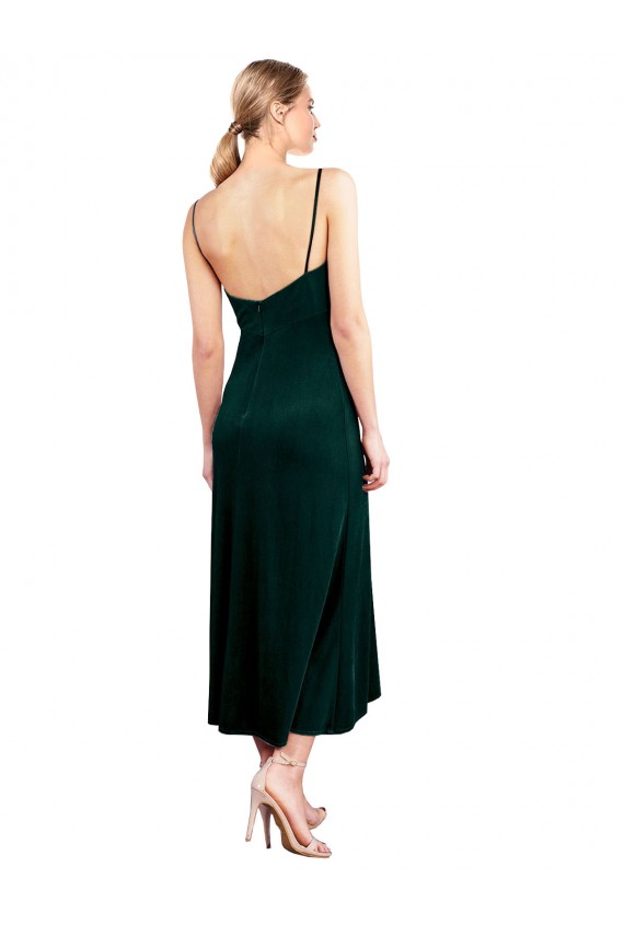 Magasins de Vert foncé Trapèze Bretelles spaghetti midi Velours Stretch Courte Robes demoiselle d'honneur / Robes de bal / Robes de cocktail