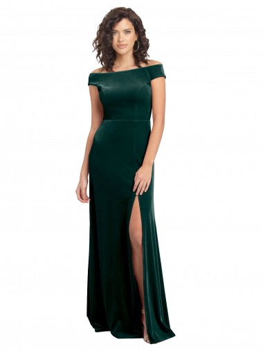 Magasins de Vert foncé Trapèze Col Carré Velours Stretch Longue Formelles Robes demoiselle d'honneur / Robes de soirée / Robes de bal