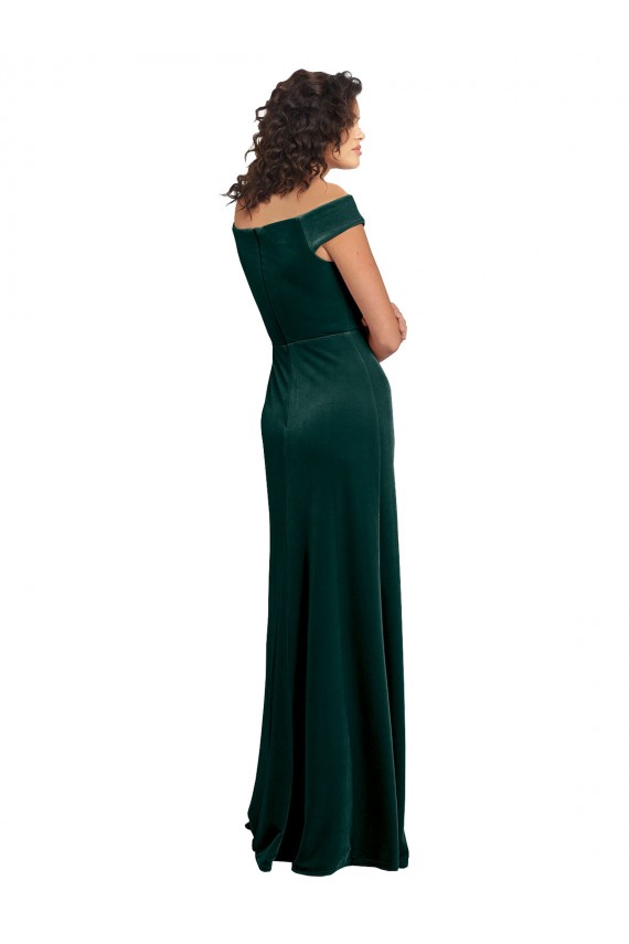 Magasins de Vert foncé Trapèze Col Carré Velours Stretch Longue Formelles Robes demoiselle d'honneur / Robes de soirée / Robes de bal
