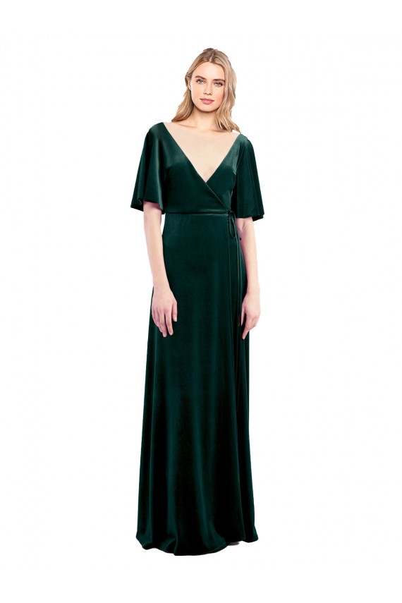 Magasins de Vert foncé Trapèze Col V Velours Stretch Longue Robes demoiselle d'honneur / Robes de bal