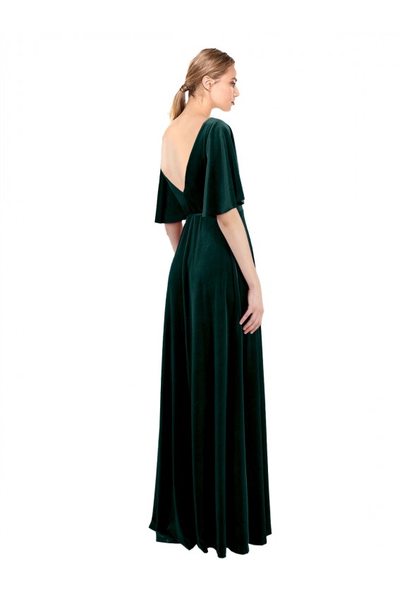 Magasins de Vert foncé Trapèze Col V Velours Stretch Longue Robes demoiselle d'honneur / Robes de bal