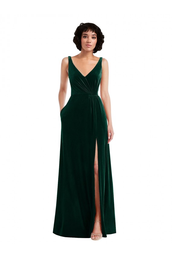 Magasins de Vert foncé Trapèze Col V Velours Stretch Longue Robes demoiselle d'honneur / Robes de bal