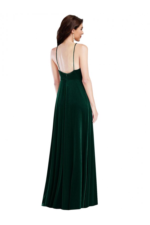 Magasins de Vert foncé Trapèze Licou Col Haut Velours Stretch Longue Robes demoiselle d'honneur / Robes de bal