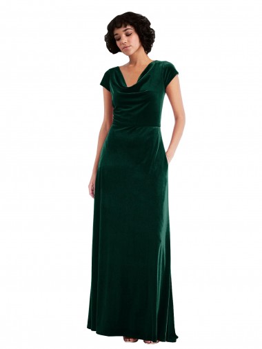 Magasins de Vert foncé Trapèze Velours Stretch Longue Robes demoiselle d'honneur / Robes de bal