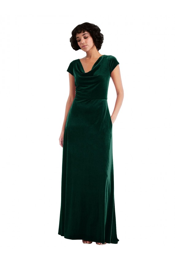 Magasins de Vert foncé Trapèze Velours Stretch Longue Robes demoiselle d'honneur / Robes de bal