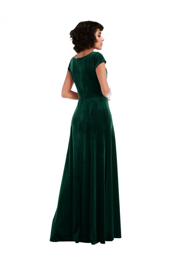 Magasins de Vert foncé Trapèze Velours Stretch Longue Robes demoiselle d'honneur / Robes de bal