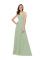 Magasins de Vert fumée Trapèze Bretelles spaghetti Col V Mousseline Longue Robes demoiselle d'honneur
