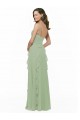 Magasins de Vert fumée Trapèze Bretelles spaghetti Col V Mousseline Longue Robes demoiselle d'honneur