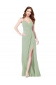 Magasins de Vert fumée Trapèze Bretelles spaghetti Mousseline Longue Robes demoiselle d'honneur
