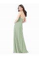 Magasins de Vert fumée Trapèze Bretelles spaghetti Mousseline Longue Robes demoiselle d'honneur