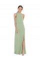 Magasins de Vert fumée Trapèze Col Haut Mousseline Longue Robes demoiselle d'honneur