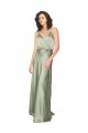 Magasins de Vert fumée Trapèze Col V Satiné Soyeux Longue Formelles Robes demoiselle d'honneur / Robes de soirée