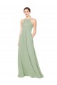 Magasins de Vert fumée Trapèze Licou Mousseline Longue Robes demoiselle d'honneur