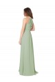 Magasins de Vert fumée Trapèze Licou Mousseline Longue Robes demoiselle d'honneur