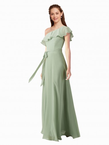 Magasins de Vert fumée Trapèze Mousseline Longue Robes demoiselle d'honneur