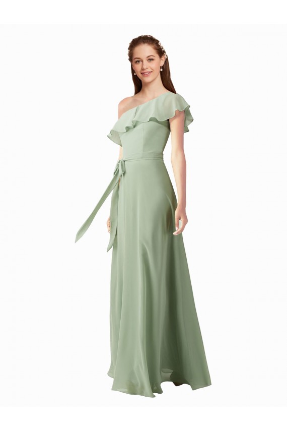 Magasins de Vert fumée Trapèze Mousseline Longue Robes demoiselle d'honneur