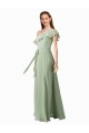 Magasins de Vert fumée Trapèze Mousseline Longue Robes demoiselle d'honneur