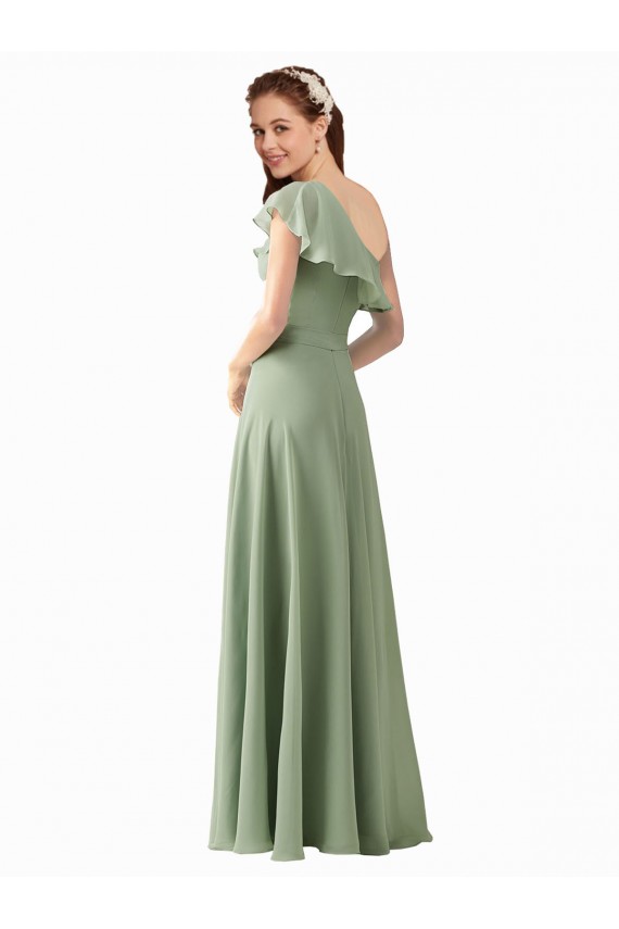 Magasins de Vert fumée Trapèze Mousseline Longue Robes demoiselle d'honneur