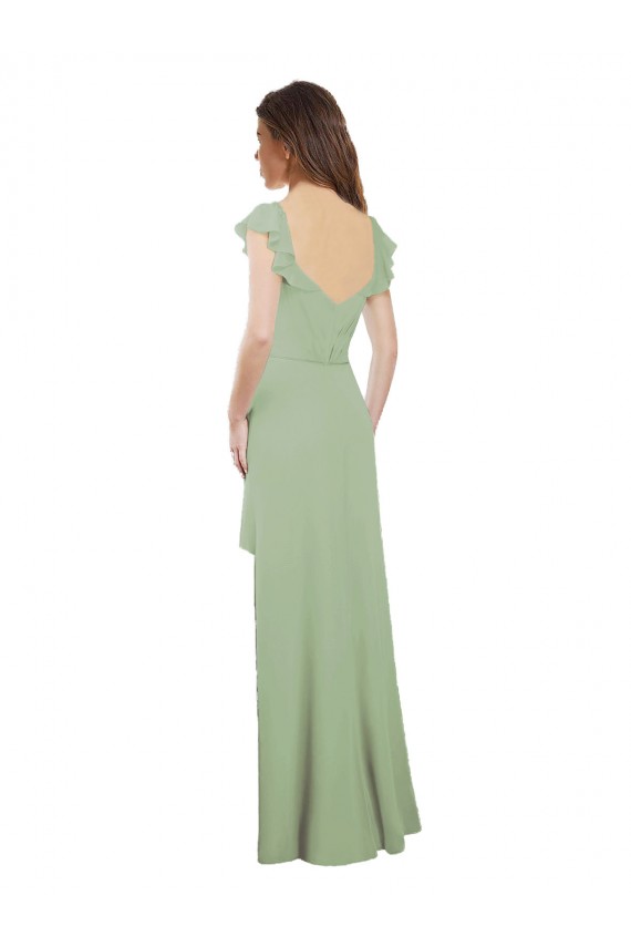 Magasins de Vert fumée Trapèze Mousseline Longue Robes demoiselle d'honneur