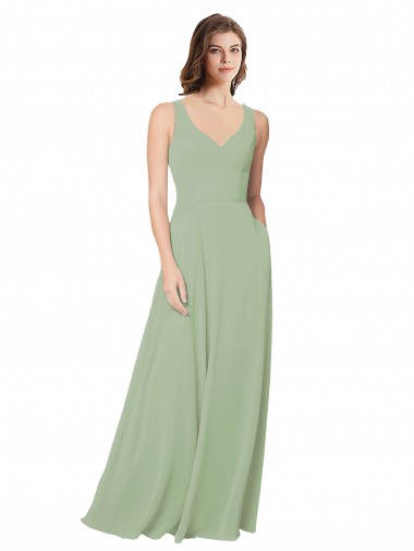 Magasins de Vert fumée Trapèze Mousseline Longue Robes demoiselle d'honneur