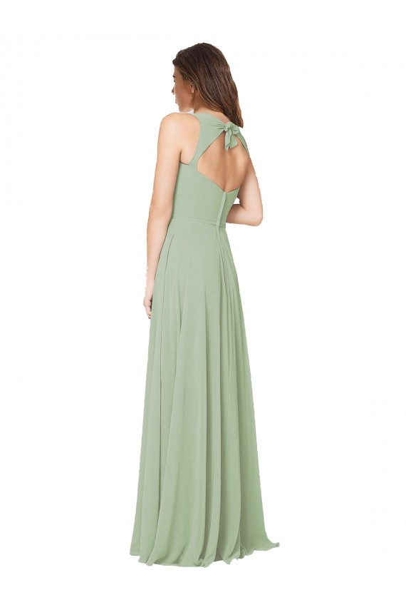 Magasins de Vert fumée Trapèze Mousseline Longue Robes demoiselle d'honneur