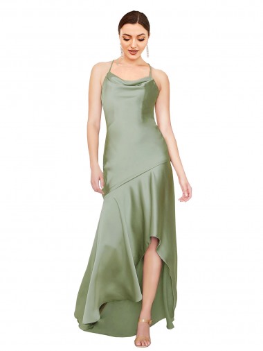 Magasins de Vert fumée Trapèze Satiné Soyeux Longue Asymétrique Formelles Robes demoiselle d'honneur / Robes de soirée / Robes de bal