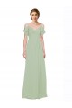 Magasins de Vert fumée Trapèze Épaule Dénudée Bretelles spaghetti Mousseline Longue Robes demoiselle d'honneur