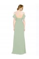 Magasins de Vert fumée Trapèze Épaule Dénudée Bretelles spaghetti Mousseline Longue Robes demoiselle d'honneur