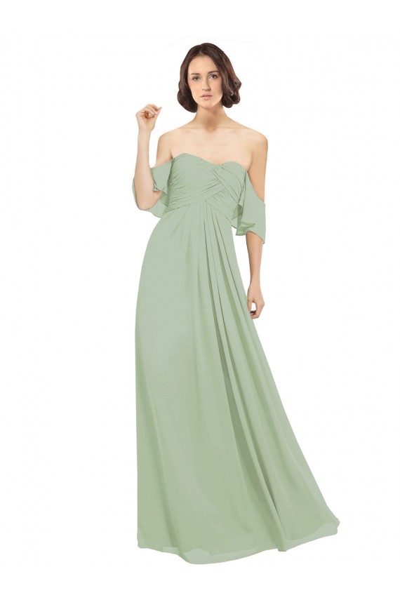 Magasins de Vert fumée Trapèze Épaule Dénudée Mousseline Longue Robes demoiselle d'honneur